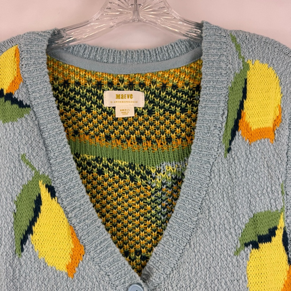 Maeve Anthropologie Lemon Knit Sweater‎ Vest Blue Yellow Sleeveless Size Small - Picture 7 of 11